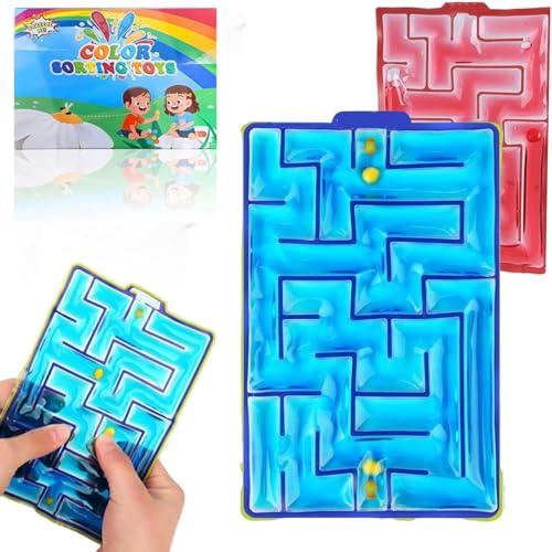 JoyJoyful 2 Stück Labyrinth Spiel Sensorik Spielzeug, GelgefüLlte Anti Stress Autismus Spielzeug für Kinder Jugendliche, Fidget Squishy Toy Anxiety ADHD Toys, Beruhigend Bei Stress Angst(Rot & Blau) von JoyJoyful