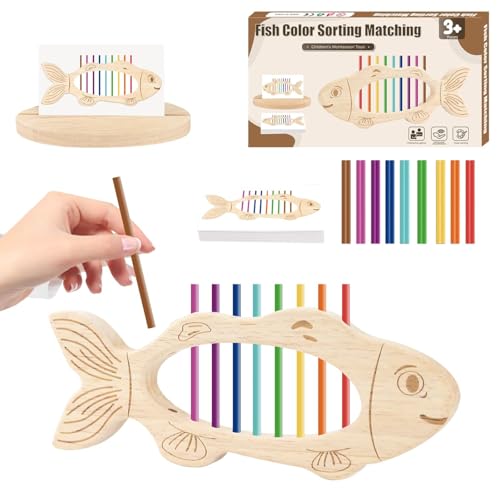 JoyJoyful Montessori Spielzeug ab 1 2 3 Jahr, Holzspielzeug Kinder Farbe Sortierspiel, Motorikspielzeug Lernspiele ab 1 Jahr, Baby Spielzeug 1 Jahr Kinderspielzeug ab 1-3 Jahre Geschenk (Fisch) von JoyJoyful