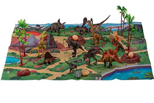 JoyKip Dinosaurier Figuren Spielzeug mit Spielmatte für Jungen und Mädchen, Dino Spielfiguren Set mit Bäumen, Vulkan, Pädagogisches Lernspielzeug für Kinder von 3,4,5,6,7 Jahren von JoyKip