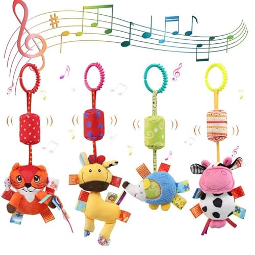 JoyLife Baby Kinderwagen Spielzeug, 4 Stück Plüschtier mit Glöckchen, Baby Spielzeug Kinderbett Anhänge Cartoon Tier hängen Rassel Kleinkind Spielzeug, Lernspielzeug JoyLife Baby Kinderwagen Spielzeug, 4 Stück Plüschtier mit Glöckchen, Baby Spielzeug Kinderbett Anhänge Cartoon Tier hängen Rassel Kleinkind Spielzeug, Lernspielzeug von JoyLife