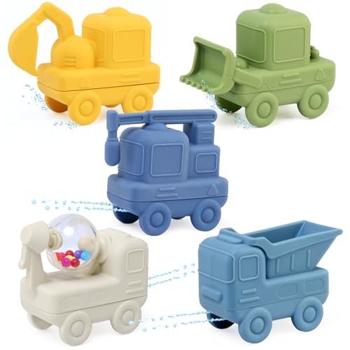 JoyLife Cars Bath Toys Play Set 5 Pack Mould Free Bathtub Toys No Hole Silicone Squeezable Baby & Toddler Bath Toys Sensory Floating Water Baby Pool Toys for Boys Girls von JoyLife