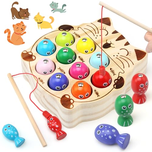 JoyLife Holzspielzeug, Angelspiel Magnet Spielzeug, Motor Skill Vorschule Montessori Lernspielzeug, Kinderspielzeug ab 2 3 4 Jahre von JoyLife