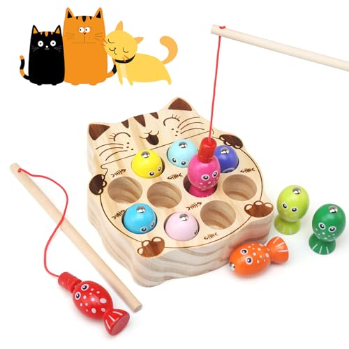 JoyLife Montessori Angelspiel Spielzeug 2 Jahre, Holz Magnet Angelspiel für Kinder, Kinder Magnet Fische Angeln Spiel, Lernspiele ab 2 Jahre, Motorikspielzeug Geschenk für Kinder ab 2 3 4 5 Jahre von JoyLife