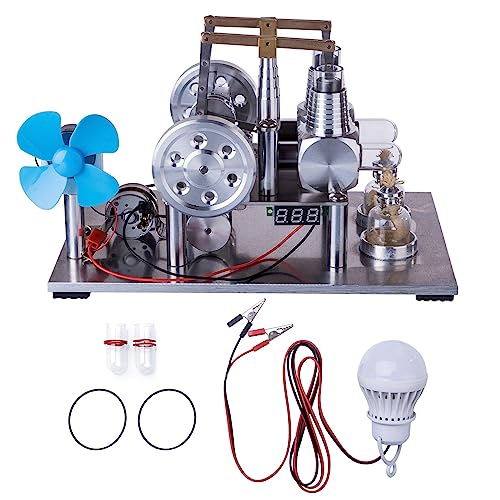 JoyMate Stirlingmotor Stirling Engine Generator Modell Bausatz Heißluft Elektrischer Motor Mit Ventilator Messgerät und Glühbirne von JoyMate