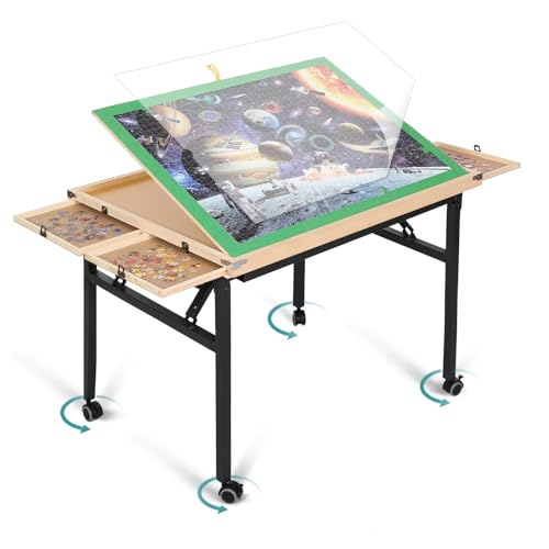 JoyPcsTable 1500 Teile 3-Winkel Einstellbarer Puzzletisch mit Schubladen, Tragbares Faltdesign Metallbeine & Abdeckung, auf Rädern für Erwachsene und Puzzle-Liebhaber JoyPcsTable 1500 Teile 3-Winkel Einstellbarer Puzzletisch mit Schubladen, Tragbares Faltdesign Metallbeine & Abdeckung, auf Rädern für Erwachsene und Puzzle-Liebhaber von JoyPcsTable