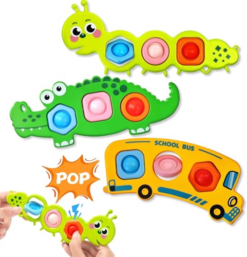 JoyPlus 3 Stück Fidget Popper Sensorische Babyspielzeug, Pop It Bubble Fidget Spielzeug für Flugzeug Reisen Wesentliche Aktivitäten,Montessori Spielzeug Autismus Antistress Geschenke für 0 1 2 3 Jahre von JoyPlus