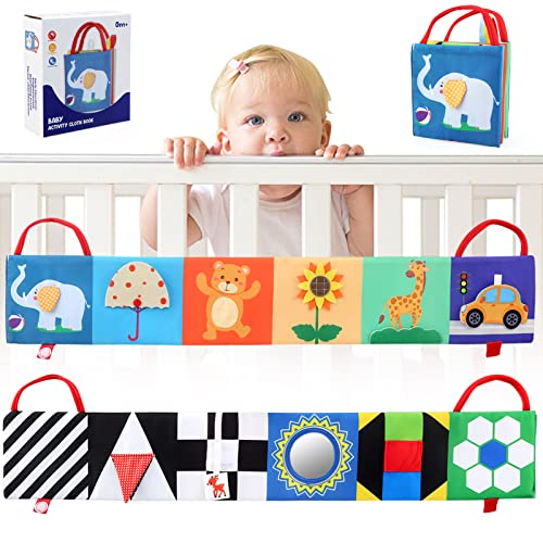 JoyPlus Baby Stoffbuch Spielzeug 0-12 Monate, Schwarz-Weiß Buch Kontrast, Doppelseitiges Weiches Stoffbuch mit Spiegel, Geschenk für 0-18 Monate Baby von JoyPlus