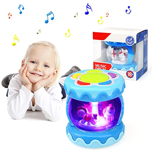 JoyPlus Musikalische Sensorik Spielzeuge für Babys 6+ Monate, Einhorn Karussell Drehender Projektor Leuchtspielzeug, Karussell Musik Trommel Spielzeug,Baby Musik Krabbelspielzeug, Lernspielzeug 1 Jahr von JoyPlus