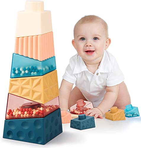 JoyPlus Montessori Sensorik Spielzeug Stapelturm ab 1 Jahr, 7 Stück Stapelturm für Stapelspiel, Squeeze Zahnen Babyspielzeug, Stapeln Babyspielzeug, Stapelspiel Lernspielzeug Geschenk für Kleinkind von JoyPlus