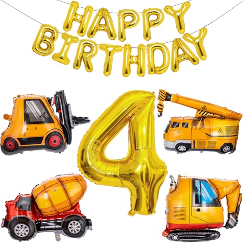 Bau Geburtstag Dekorationen Bagger Luftballons - Nummer 4 Bau Geburtstag Dekorationen Bagger Luftballons - Nummer 4 von Joybble