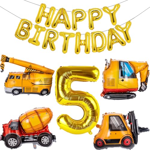 Bau Geburtstag Dekorationen Bagger Luftballons - Nummer 5 von Joybble