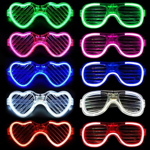Joycabin 10 Stück LED Leuchtbrille,Shutter Shades Brille,Herzförmige Brille,Partybrille,Funny Brille,Neon Rave Party Glasses Festival Accessoires,Party Led Brille für Party,Cosplay,Bar,EDM,Karneval von Joycabin