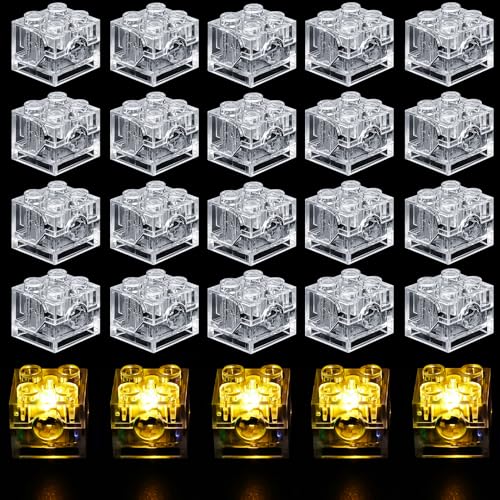 Joycabin 15 Stück Leuchtende Bausteine, 2x2 LED Leuchtsteine, Transparent Bausteine Lampe, Bausteinteile Set Spielzeug, Kompatibel mit Allen Großen Marken von Bausteinen (Warmweiß) von Joycabin