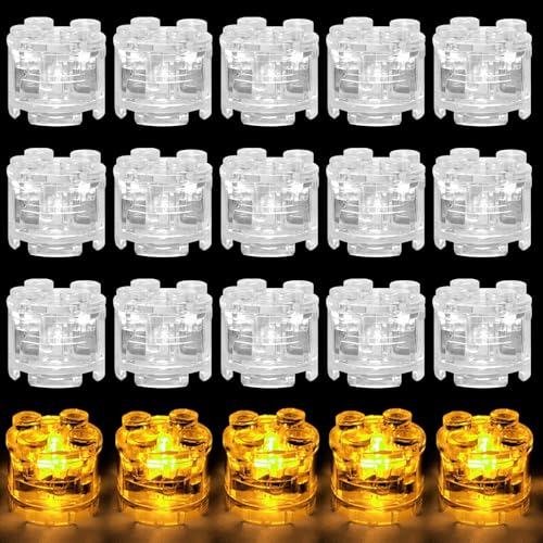 Joycabin 15 Stück Leuchtende Bausteine, 2x2 LED Leuchtsteine, Transparent Runde Bausteine Lampe, Bausteinteile Set Spielzeug, Kompatibel mit Allen Großen Marken von Bausteinen (Warmweiß) von Joycabin