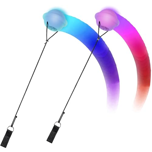 Joycabin 2 Stück LED Poi Bälle Set, Leuchtende POI Jonglierbälle mit Regenbogen Farben und Strobe Effekt, Soft leuchtball Verstellbaren Schnüren für Anfänger Kinder und Erwachsene (Planeten) von Joycabin