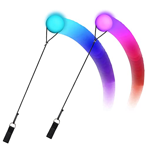 Joycabin 2 Stück LED Poi Bälle Set, Leuchtende POI Jonglierbälle mit Regenbogen Farben und Strobe Effekt, Soft leuchtball Verstellbaren Schnüren für Anfänger Kinder und Erwachsene von Joycabin