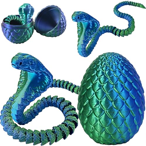 Joycabin 3D Gedruckte Schlange Spielzeug, Ostern 3D Gedrucktes Drachenei Schlangeneier, Easter Kobra, 3D Gedruckte Tiere Spielzeug für Kinder Geschenke Schreibtisch Wohnkultur (Blau Grün) von Joycabin