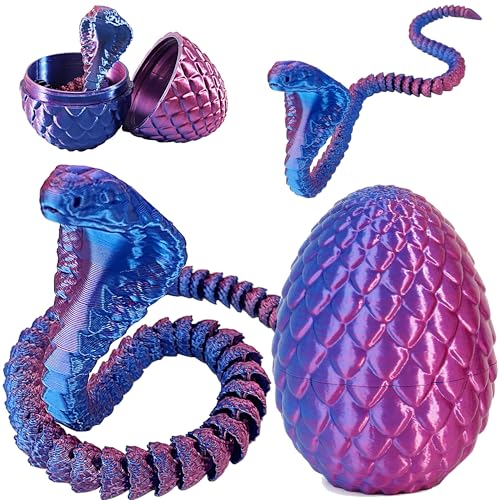 Joycabin 3D Gedruckte Schlange Spielzeug, Ostern 3D Gedrucktes Drachenei Schlangeneier, Easter Kobra, 3D Gedruckte Tiere Spielzeug für Kinder Geschenke Schreibtisch Wohnkultur (Blau Lila) von Joycabin