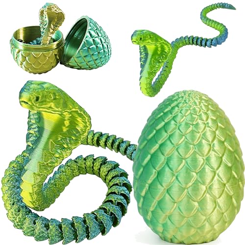 Joycabin 3D Gedruckte Schlange Spielzeug, Ostern 3D Gedrucktes Drachenei Schlangeneier, Easter Kobra, 3D Gedruckte Tiere Spielzeug für Kinder Geschenke Schreibtisch Wohnkultur (Gelb Grün) von Joycabin