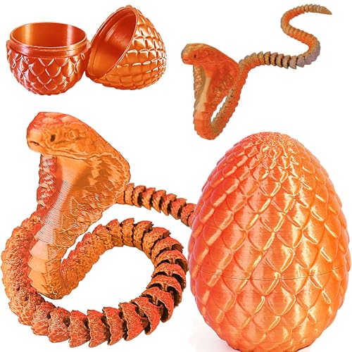 Joycabin 3D Gedruckte Schlange Spielzeug, Ostern 3D Gedrucktes Drachenei Schlangeneier, Easter Kobra, 3D Gedruckte Tiere Spielzeug für Kinder Geschenke Schreibtisch Wohnkultur (Rot Gold) von Joycabin