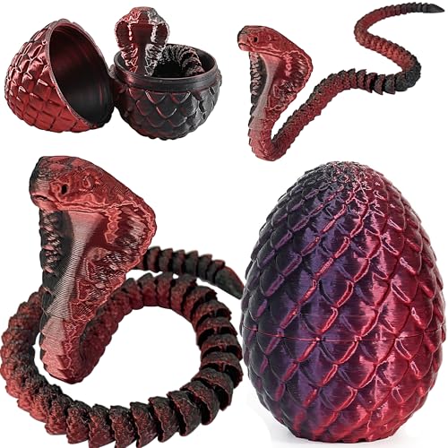 Joycabin 3D Gedruckte Schlange Spielzeug, Ostern 3D Gedrucktes Drachenei Schlangeneier, Easter Kobra, 3D Gedruckte Tiere Spielzeug für Kinder Geschenke Schreibtisch Wohnkultur (Schwarz Rot) von Joycabin