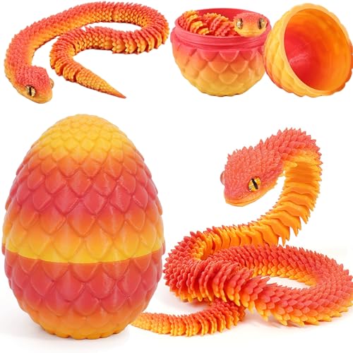 Joycabin 3D Gedruckte Schlange Spielzeug, Ostern 3D Gedrucktes Drachenei Schlangeneier, Easter Schlangeneier, 3D Gedruckte Tiere Spielzeug für Kinder Geschenke Schreibtisch Wohnkultur (Golden Red) von Joycabin