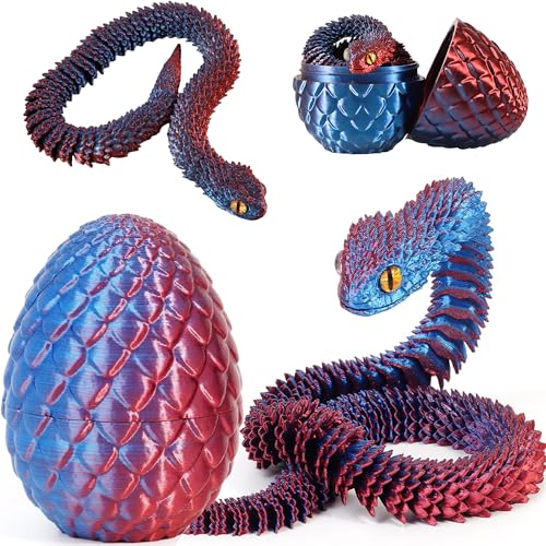 Joycabin 3D Gedruckte Schlange Spielzeug, Ostern 3D Gedrucktes Drachenei Schlangeneier, Easter Schlangeneier, 3D Gedruckte Tiere Spielzeug für Kinder Geschenke Schreibtisch Wohnkultur (Rot Blau) von Joycabin