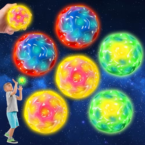 Joycabin 6 Stück Leuchtend Astro Jump Ball,LED Beleuchtung Moon Ball,Sprünge Gummiball,Galaxy Ball,Flummies für Kinder,Space Ball EIN Knallendes Geräusch Machen Bouncing Ball für Kinder und Erwachsene von Joycabin