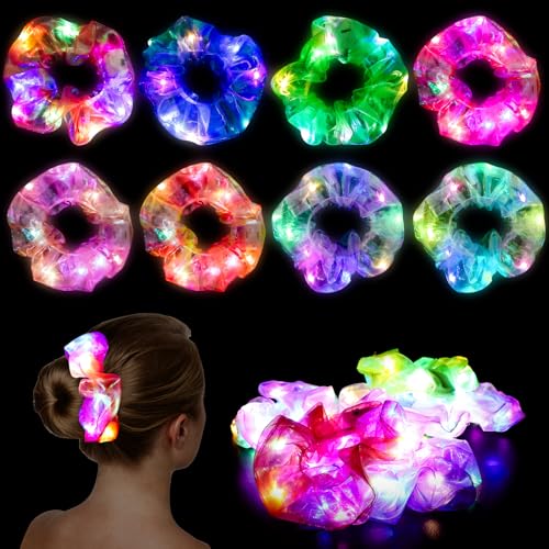 Joycabin 8 Stück Leuchtende Haargummis, LED Haarbänder mit 3 Licht Modi, Elastische leuchtende Stirnbänder für Frauen, Mädchen Haarschmuck, Neujahr Party, Karneval, Kostümpartys von Joycabin