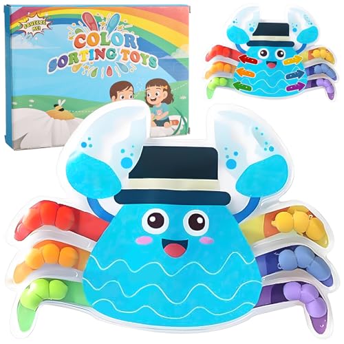 Joycabin Farbsortierspiel, Squeezable Farben Sortieren Spielzeug, Fidget Toys, Krabbe Anti Stress Sensorik Spielzeug Montessori Spielzeug für ADHS und Autismus zum Zählen Sortieren Farben Lernen von Joycabin