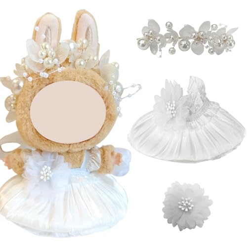 Joycabin Stylische Puppenkleidung für 17cm/15cm Plüschpuppe, Weiße Knospenrock + Weiße Perlenhaarschmuck Miniatur Zubehör Set, Puppenzubehör Geschenke (Puppe Nicht enthalten) von Joycabin