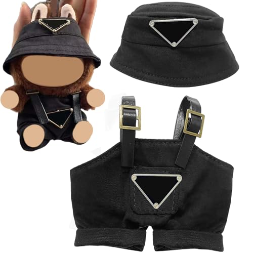 Joycabin Stylische Puppenkleidung für 17cm Plüschpuppe, Fischerhut + Overall Miniatur Kleidung Zubehör Set, Puppendekorationszubehör, Puppenzubehör Geschenke (Puppe Nicht Enthalten) von Joycabin