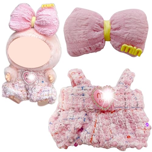 Joycabin Stylische Puppenkleidung für 17cm Plüschpuppe, Kleid + Haarschmuck mit Schleife, Miniatur Zubehör Set, Puppendekorationszubehör, Puppenzubehör Geschenke (Puppe Nicht Enthalten) von Joycabin