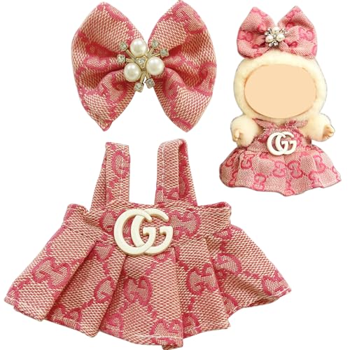 Joycabin Stylische Puppenkleidung für 17cm Plüschpuppe, Kleid + Rosa Schleife Miniatur Kleidung Zubehör Set, Puppendekorationszubehör, Puppenzubehör Geschenke (Puppe Nicht Enthalten) von Joycabin