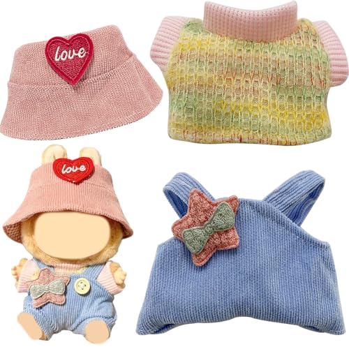 Joycabin Stylische Puppenkleidung für 17cm Plüschpuppe, Mütze + T-Shirt + Overall, Miniatur Kleidung Zubehör Set, Puppendekorationszubehör, Puppenzubehör Geschenke (Puppe Nicht Enthalten) von Joycabin