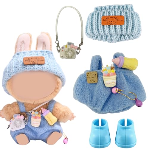 Joycabin Stylische Puppenkleidung für 17cm Plüschpuppe,Kleidung + Wollmütze + Kamera + Blau Schuhe Miniatur Kleidung Zubehör Set,Puppendekorationszubehör,Puppenzubehör Geschenke(Puppe Nicht Enthalten) von Joycabin