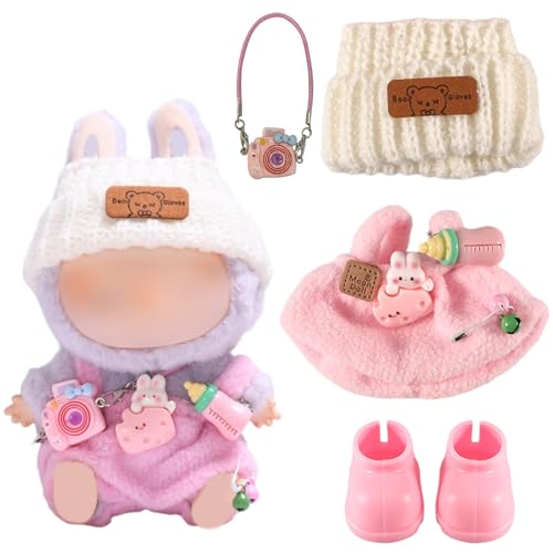 Joycabin Stylische Puppenkleidung für 17cm Plüschpuppe,Kleidung + Wollmütze + Kamera + Rosa Schuhe Miniatur Kleidung Zubehör Set,Puppendekorationszubehör,Puppenzubehör Geschenke(Puppe Nicht Enthalten) von Joycabin