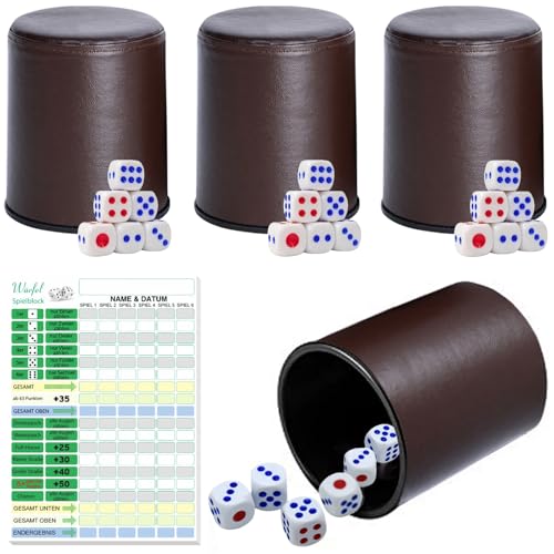 Joycabin Würfelbecher-Set, 4 Stück Würfelbecher Leder Set mit 24 Würfeln und Würfelspiel Block DIN A6, PU Leise Würfelbecher für Erwachsene Familienspiel Bar-Party Joycabin Würfelbecher-Set, 4 Stück Würfelbecher Leder Set mit 24 Würfeln und Würfelspiel Block DIN A6, PU Leise Würfelbecher für Erwachsene Familienspiel Bar-Party von Joycabin