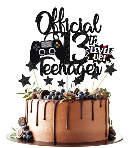Joyeah Offizieller Tortenaufsatz zum 13. Geburtstag, glitzerndes Spiel, Kuchendekoration für Kindergeburtstag, Partyzubehör, Schwarz von Joyeah