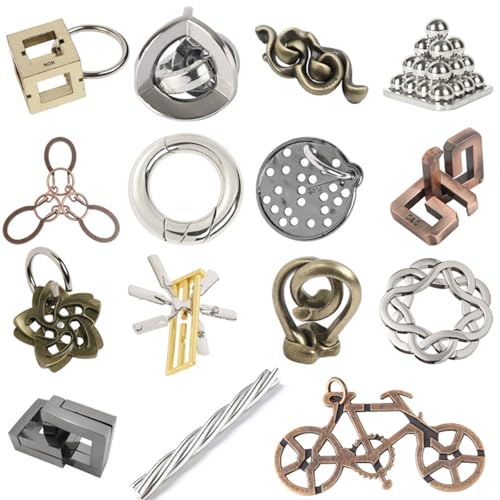 Joyeee 15-teiliges Denksport Puzzle aus Metalldraht, Denkspiel IQ Test zum Entsperren von Spielzeug, Interlock Challenge Puzzle Spiel, pädagogisches Spielzeug, Geschenk für Teenager, Erwachsene, #G von Joyeee
