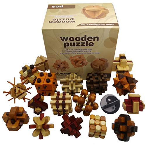 Joyeee 18 Stück Denksportaufgaben aus Holz Gehirnjogging 3D Puzzle Entwirrung Puzzles #2 von Joyeee