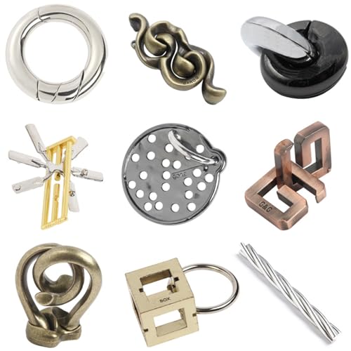 Joyeee 9-teiliges Denksport Puzzle aus Metalldraht, Denkspiel IQ Test zum Entsperren von Spielzeug, Interlock Challenge Puzzle Spiel, pädagogisches Spielzeug, Geschenk für Teenager, Erwachsene, #G von Joyeee