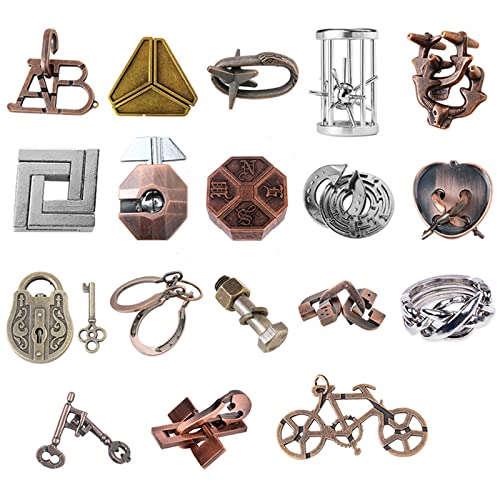 Joyeee Knobelspiele Metall Puzzle Set, Zaubertrick Spielzeug Denkaufgabe IQ Geist Test Lernspielzeug für Party Mitgebsel Erwachsene und Kinder Herausforderung, Mittlere Schwierigkeit, 18 Stück - A von Joyeee