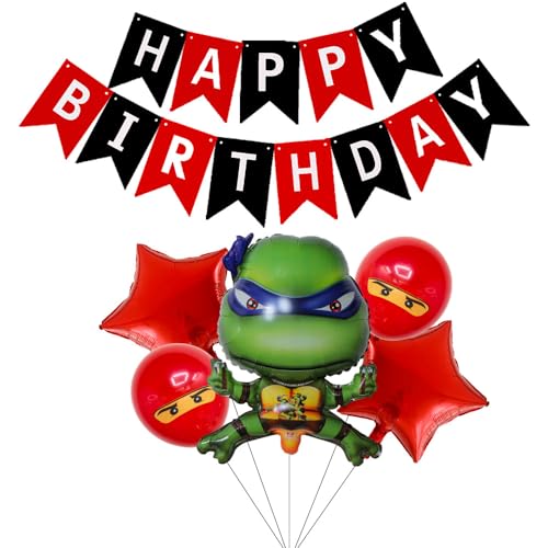 Ninja Luftballons,Turtle Thema Geburtstag Dekoration Luftballons,Ninja Balloon Teenage Schildkröten Dekoration Geburtstagsfeier Thema Ballon Dekoration,Für Kinder Party Zubehör Ninja Theme，rot von Joyes