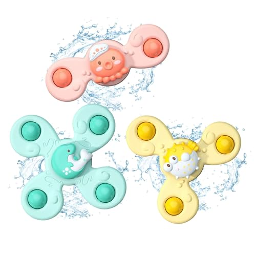 Saugnapf Kreisel Spielzeug 3 Stück, Sensorik Spielzeug Baby 1 Jahr Cartoon Ocean Spinner Tischsauger Gameplay Kreisel Sensorisches Spielzeug von Joyes