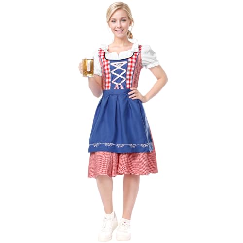 Joyesplay Bayerisches Kostüm Damen Bayerisches Outfit Oktoberfest Kostüm Bayerisches Kleid Set Oktoberfest Kostüm Damen (Blau, L) von Joyesplay
