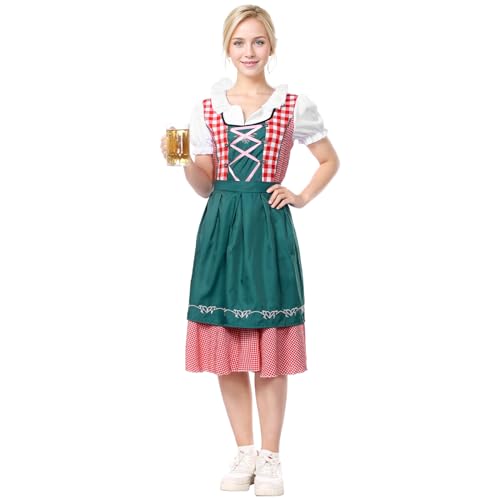 Joyesplay Bayerisches Kostüm Damen Bayerisches Outfit Oktoberfest Kostüm Bayerisches Kleid Set Oktoberfest Kostüm Oktoberfest Damen (Dunkelgrün, L) von Joyesplay