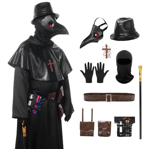 Joyesplay Pestarzt-Kostüm, Erwachsenenkostüm, Halloween-Kostüm-Set für Herren, 14-teilig, mit Pestärzte, Maske, Hut, Kostüm, Mittelalter, Steampunk für Herren Joyesplay Pestarzt-Kostüm, Erwachsenenkostüm, Halloween-Kostüm-Set für Herren, 14-teilig, mit Pestärzte, Maske, Hut, Kostüm, Mittelalter, Steampunk für Herren von Joyesplay