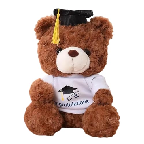 Joyesplay Teddybär Graduation Examensbär Abschlussbär Bachelor Geschenk,23 cm Teddy Abschluss Geschenk mit Doktorhut Glücksbringer Abitur für Bachelor Abitur Bestandene Prüfung Geschenk (Braun-weiß) von Joyesplay