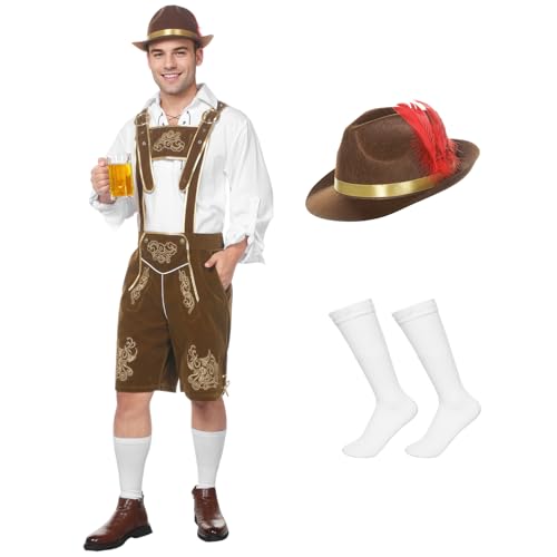 Joyesplay Weißes Hemd und Overalls Set für Halloween, Oktoberfest (Braun, S) von Joyesplay